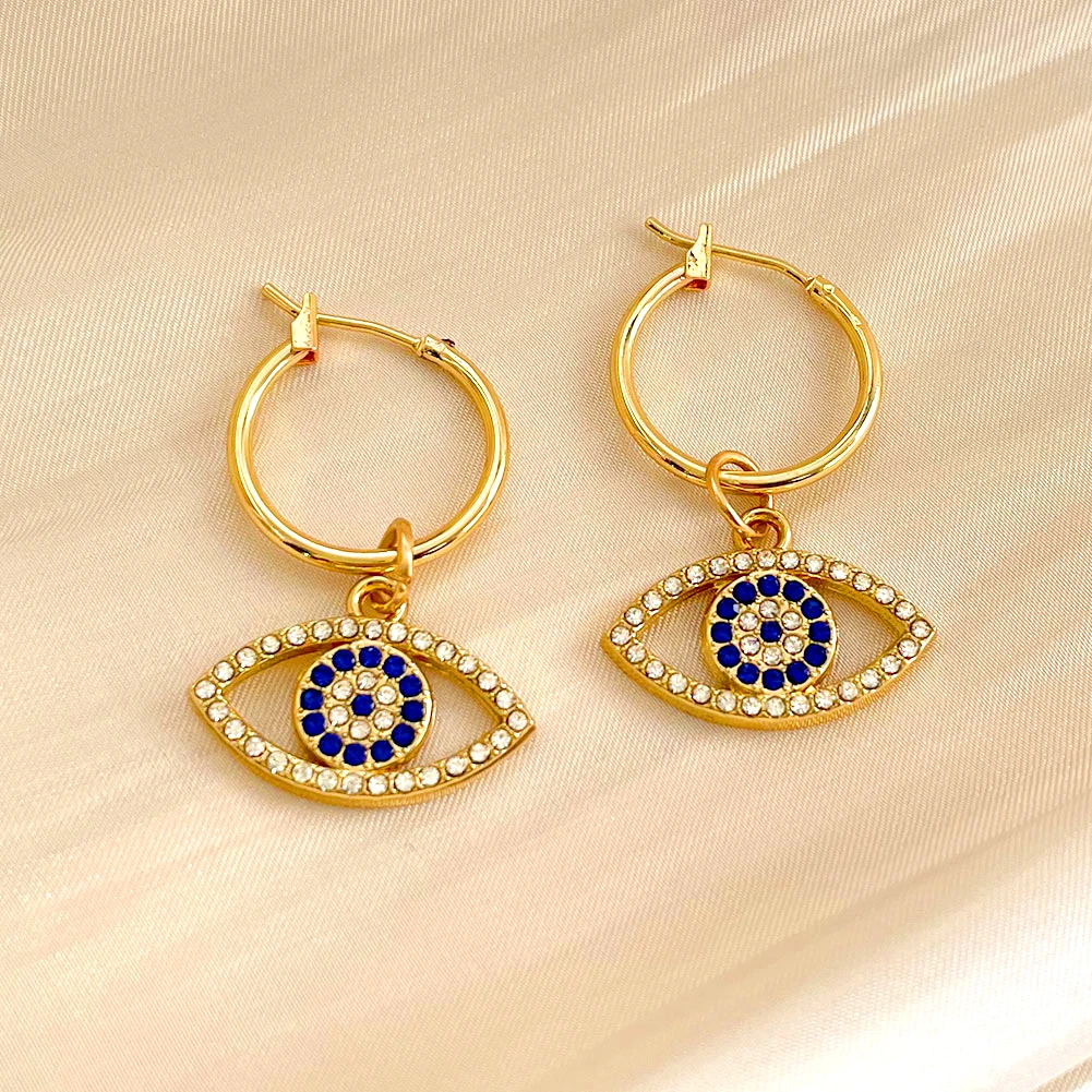 Trend Boho Blue Hollow Evil Eye Hoop Earrings for Women Gold Color Crystal Eyes Circle Huggies Hoop Earring Gifts Jewelry 2022