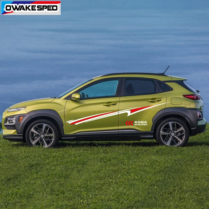 Both Side Racing Sport Stripes For Hyundai-KONA Car Door Waist Lines Stickers Auto Body Decor Vinyl Decals Accessories (3)