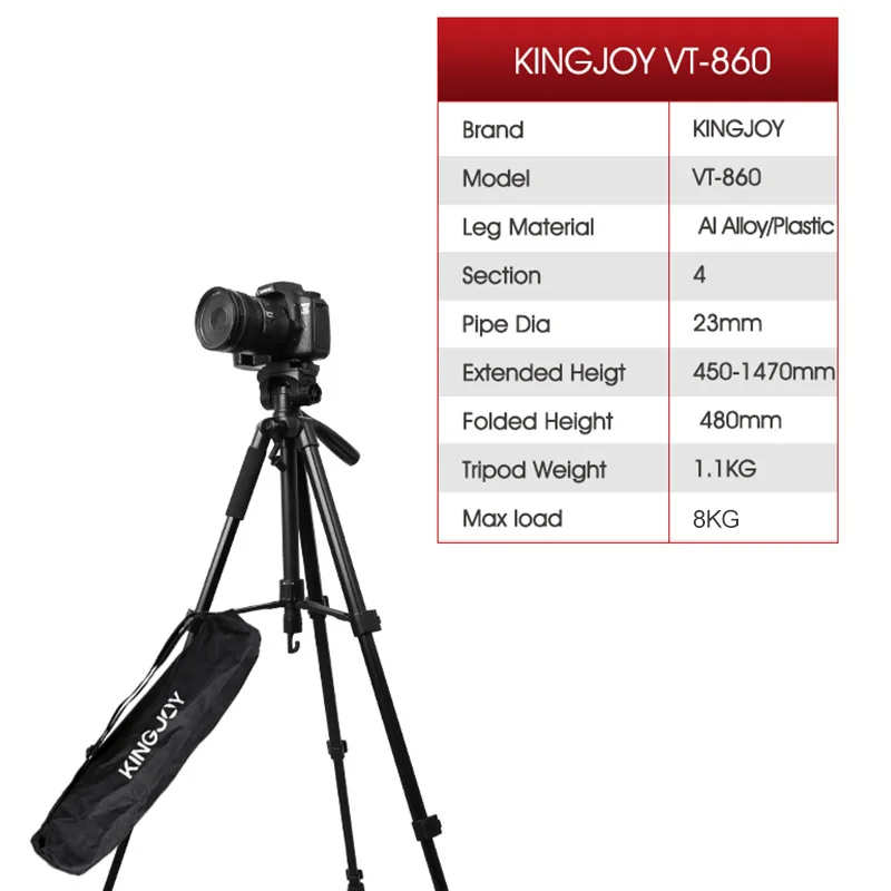 Профессиональный портативный дорожный алюминиевый штатив KINGJOY для камеры видео