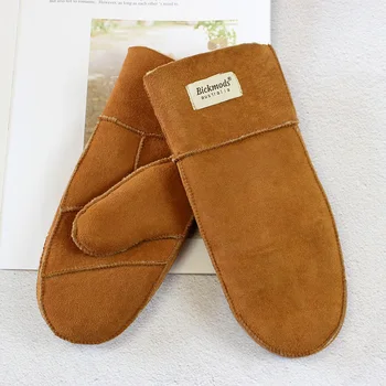 여성용 양가죽 모피 벙어리 장갑, 가죽 울 색상, 겨울 보온, 야외 방한 장갑, 남아 학생 방풍 장갑