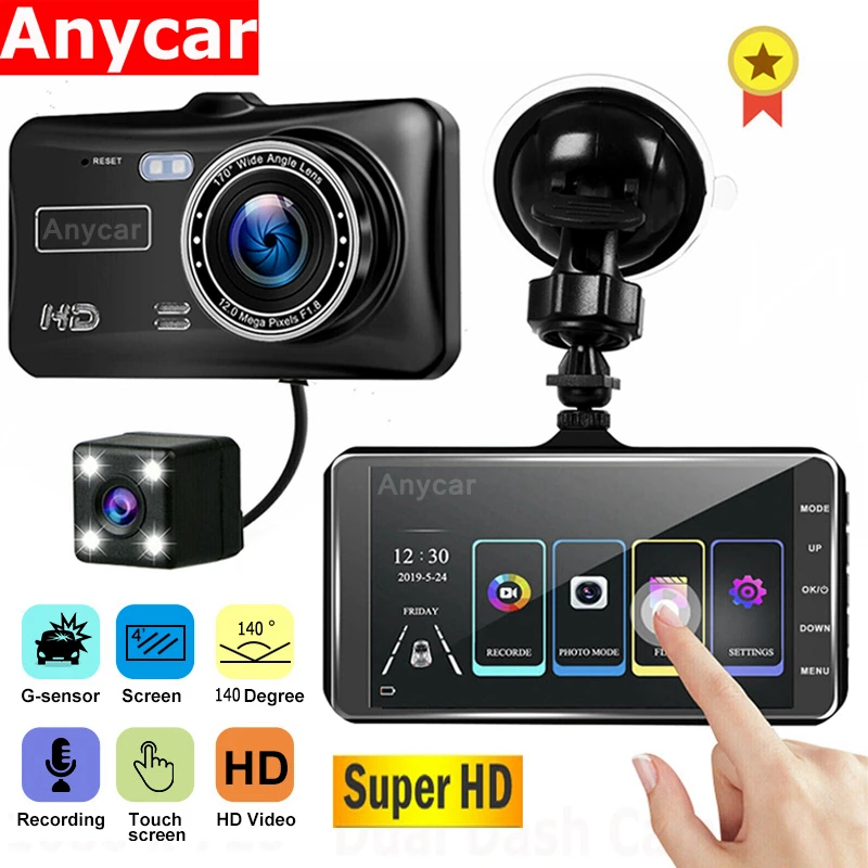 Cámara grabadora de vídeo para salpicadero de coche, grabadora de vídeo HD 1080P, pantalla táctil IPS, Sensor G, WDR, 4"|Cámara DVR para coche| - AliExpress