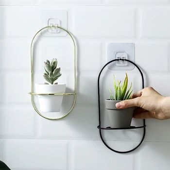 

New 2 Pieces Pottery Planters Modern Wall Mounted Flower Pots with Metal Stands Small Flower Vase Home Garden Wall Decorations
