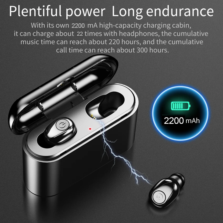  TWS X8 True Wireless Bluetooth Earphones 5D Stereo Earbuds Mini Waterproof Headfrees 2200mAh Power  - 4000296671900