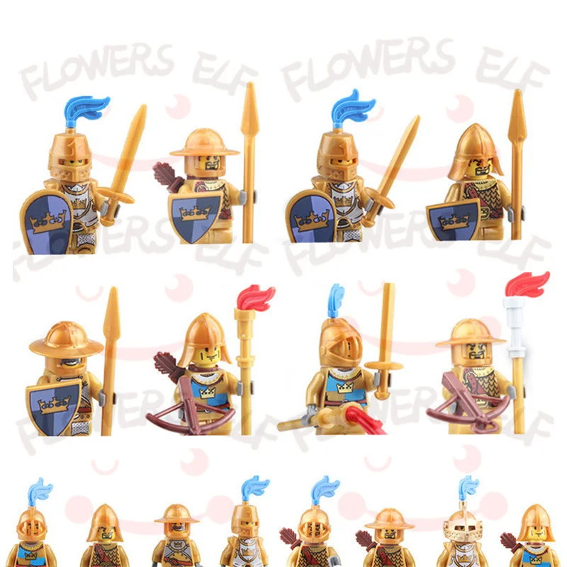 1PCS Blue Lion Red Green Dragon Knight Mini Two-person Villain Middle Age Assembling Building Blocks Children'sToy Medieval Knig