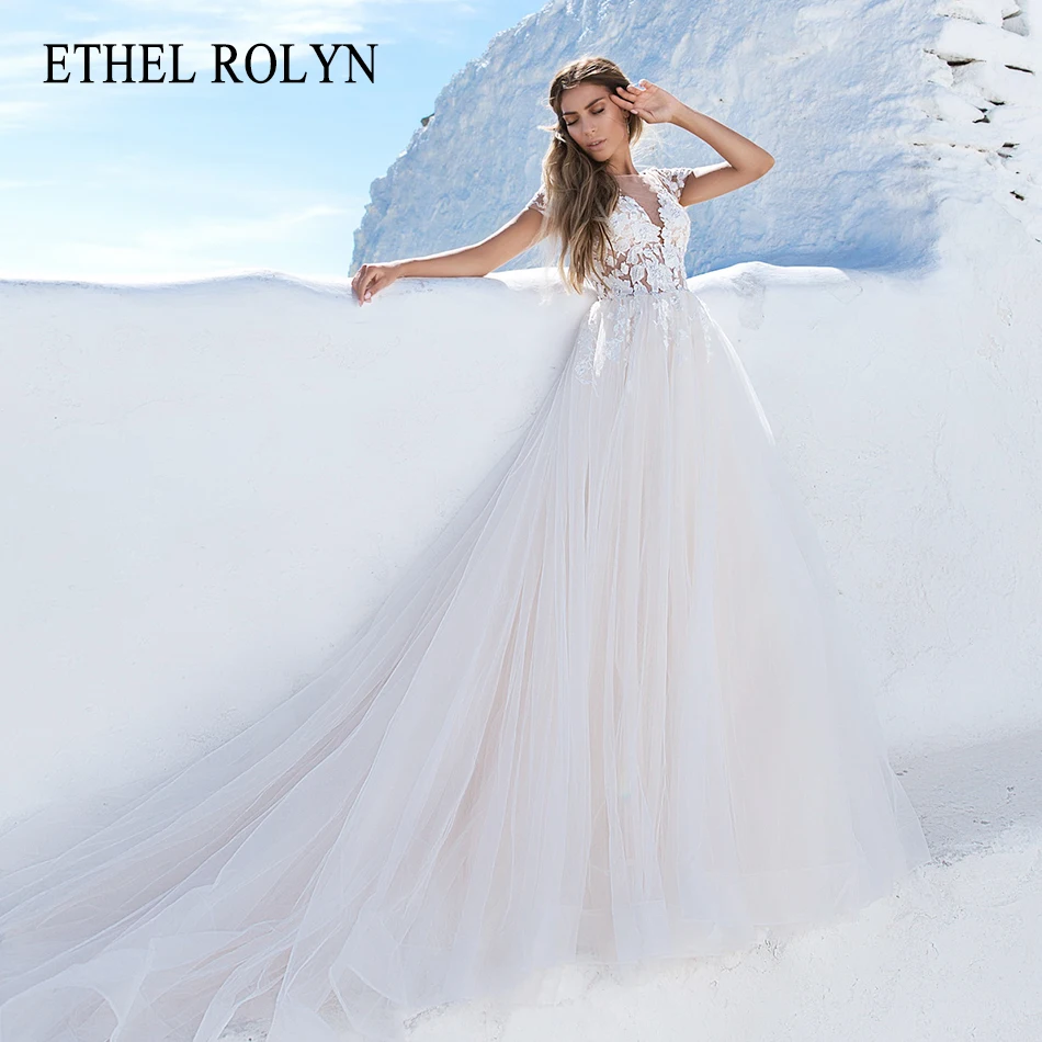 

ETHEL ROLYN A-Line Wedding Dress 2024 Vestidos De Novia Beading Appliques Bride Sweetheart Short Sleeve Beach Bridal Gown Lace