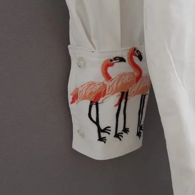 H. SA весна новые женские белые длинные блузки с длинным рукавом Повседневные рубашки с вышивкой Фламинго Женские топы и блузки roupa feminina
