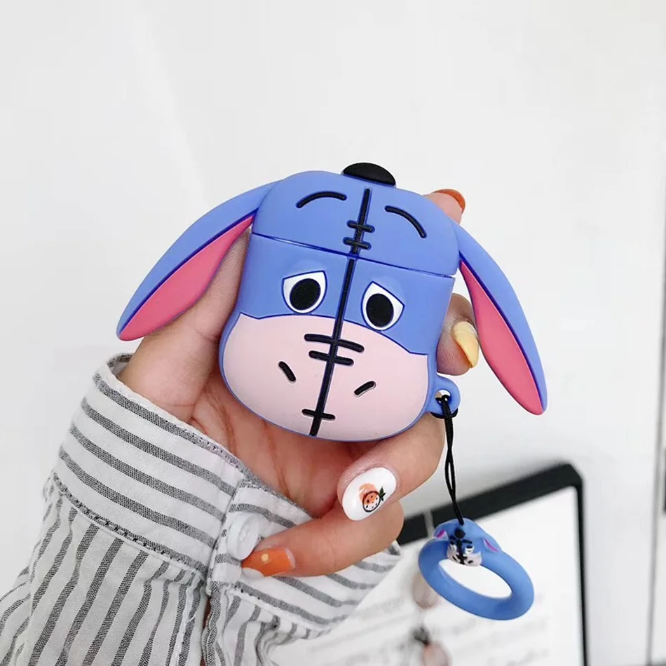 Чехол для AirPods с 3D милым мультяшным принтом Kawaii Animal, чехол для наушников Airpods 2/i10/i11TWS, Защитная крышка с кольцом на палец - Цвет: eeyore