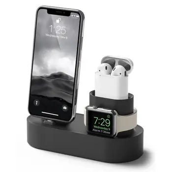 

3 in 1 Silicone Charging Dock Station Mount Stand for iPhone 11 XS Max X 8 Plus Charger Holder Base for Apple Watch AirPods 1/2