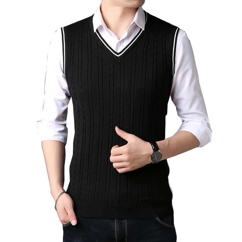 Men Sweater Winter Knitwear-Wear TFETTERS Sleeveless Black New V-Neck Autumn Fashion