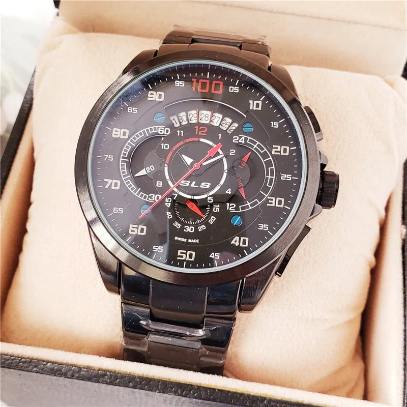 

Fashion Design Men's Wrist Watches Chronograph Diamond Luxury Brand Quartz Stop Watch With Stainless Steel Strap Montre homme