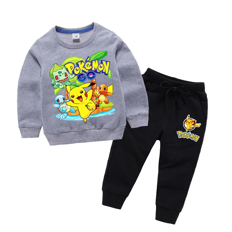 Pokemon Go/ хлопковые спортивные комплекты одежды детский свитер с круглым вырезом костюм со штанами для мальчиков и девочек Детский костюм одежда с героями мультфильмов для малышей