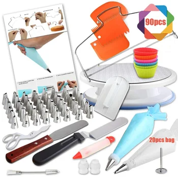 

90Pcs Professional Cake Decorating Supplies Set Stainless Steel Cream Tips Portable Piping Nozzles Bags Kitchen Tool Hot Sale