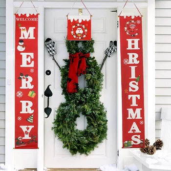 

Merry Christmas Couplet Banner Christmas Porch Sign Hanging Decoration Xmas Front Door Banners for Holiday Family Party Ornament