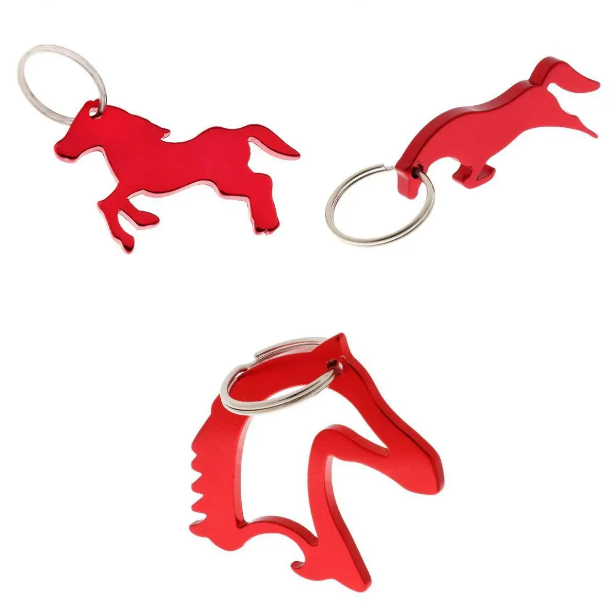 3 style Aluminum Horse Pattern Can Bottle Opener Keyring Keychain Bag Pendent - Red
