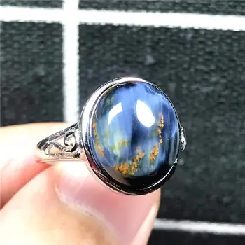 

Top Natural Blue Pietersite Ring Silver Sterling For Woman Man 14x12mm Beads Namibia Energy Stone Adjustable Ring Jewelry AAAAA