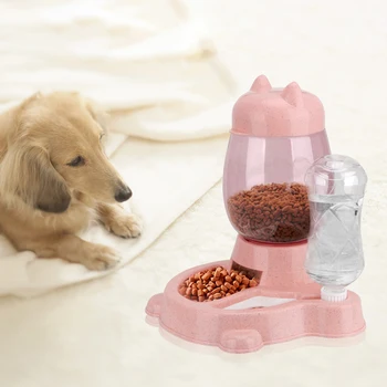 

2.2L With 528ml Water Bottle Water Source Grain Two In One Pet Dog Feeding Container Cat Kitten Automatic Feeder Pet Supplies