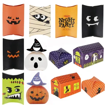 

10pcs Happy Halloween Kraft Candy Bags Pumpkin Ghost Candy Box Kids Favour Sweets Trick or Treat Bag Halloween Party gift bag