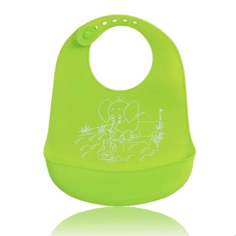 Детские слюнявчики силиконовые водонепроницаемые Слюнявчики для кормления полотенца Слюнявчики для новорожденных детей Мультяшные регулируемые фартуки - Цвет: Зеленый