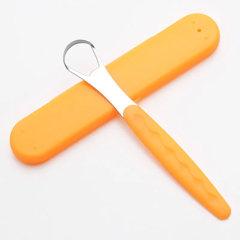 Orange with box Полезный скребок для языка из нержавеющей стали, очиститель для языка с коробкой, медицинская щетка для рта, многоразовый аппарат для свежего дыхания - Цвет: Orange with box