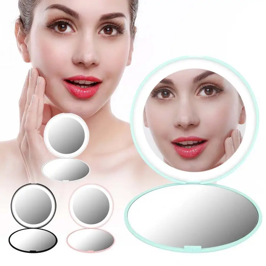 

Portable Hand Mirror Foldable 10X Magnification Mini 12 LEDs Makeup Mirror Cosmetic Tool Makeup Mirror Lights