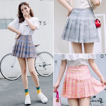 

Mini Skirt Women's Skirt High Waist Stitching Skirts Fashion Summer Student Pleated Skirt Polyester Dance Skirt юбка в клетку