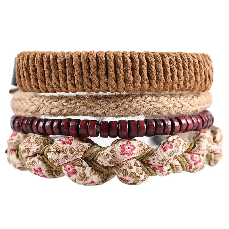 

Men and Women Retro Wooden Bead Ethnic Tribal Wristband Bracelet Winding Leather Bracelet Wholesale