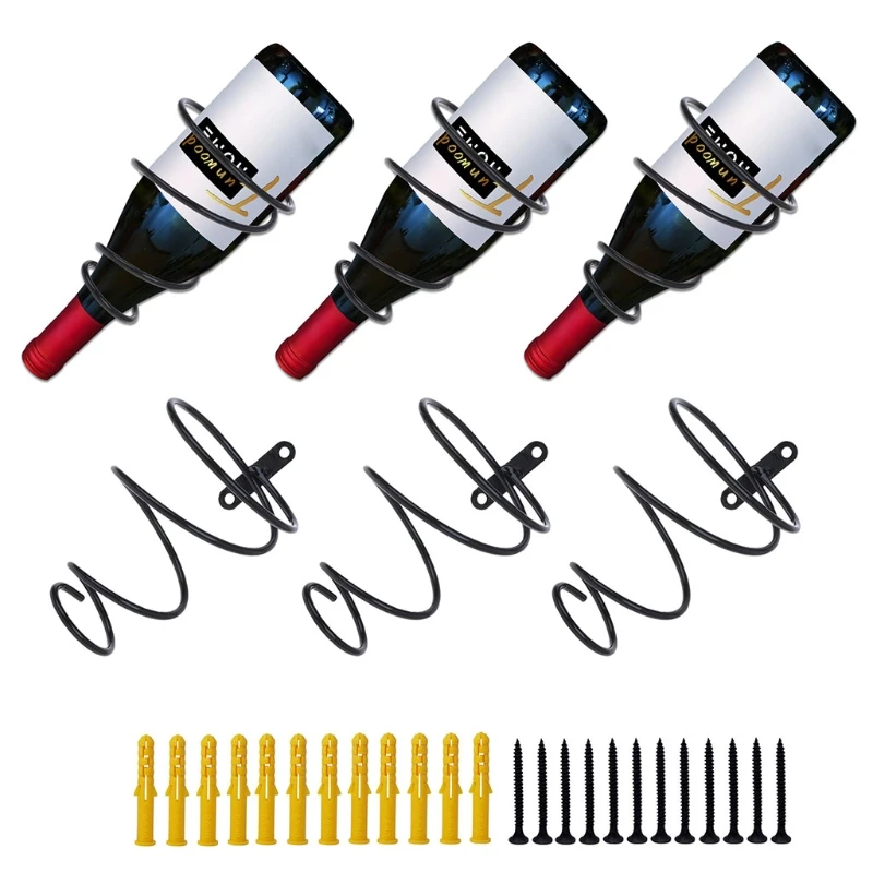 

1/3/5 Pcs/set Metal Wall Mounted Wine Racks Red Wine Bottle Display Holder with Screws Hollow Hanging Wine Rack Organizer for Ki