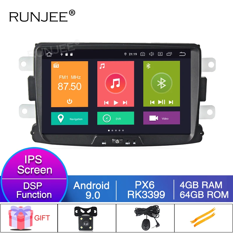 Автомобильный мультимедийный плеер RUNJEE PX6 8 дюймов Android 9 для Dacia Sandero Duster Renault Captur