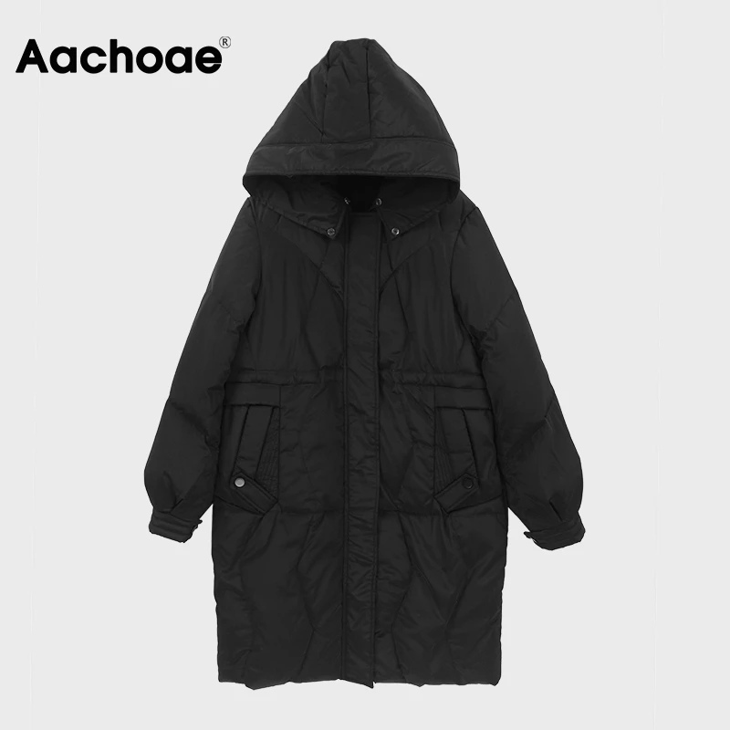 Aachoae Solid Women Long Down Jacket Casual Hooded