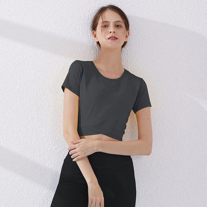 Aidenkid/модный короткий топ для йоги, спортивная одежда для фитнеса, облегающая дышащая женская футболка с короткими рукавами для бега - Цвет: 4