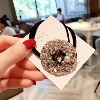 

Round Rhinestone Hair Ropes Imitation Pearl Elastic Hair Bands for Women Fashion Jewelry Accessories