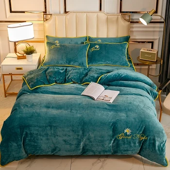 

Pure Color Crystal Velvet Duvet Cover Winter Thicken Quilt Cover Twin Queen King Size Super Warm Embroidery Comforter Covers