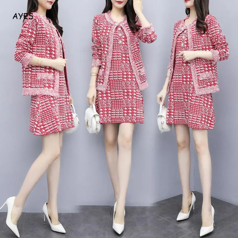 

Long Sleeve Suits Elegant Dress Jacket 2 Pieces Set Office Wear Jacket Dress 2019 Spring Autumn Female Plaid Mini Dresses Suits