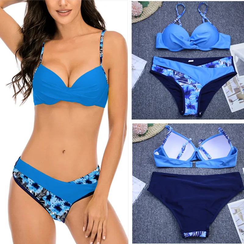 

Tengweng Sexy Push Up Bikinis Set Patchwork Swimsuit Women Bathing Suit Female Halter Biquini Floral Print Beach Wear 2020