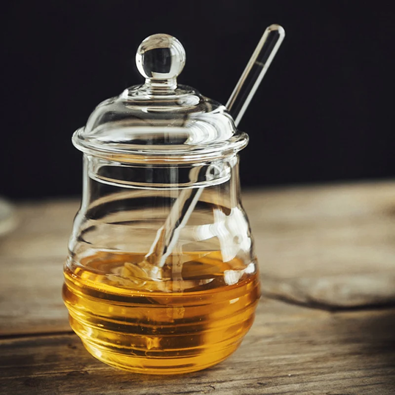 Transparent Glass Honey Jar with Dipper