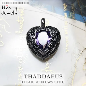 Pendant Purple Winged Heart,2019 Brand 925 Sterling Silver Glam Jewelry Europe Bijoux Necklace Accessorie Gift For  Soul Woman