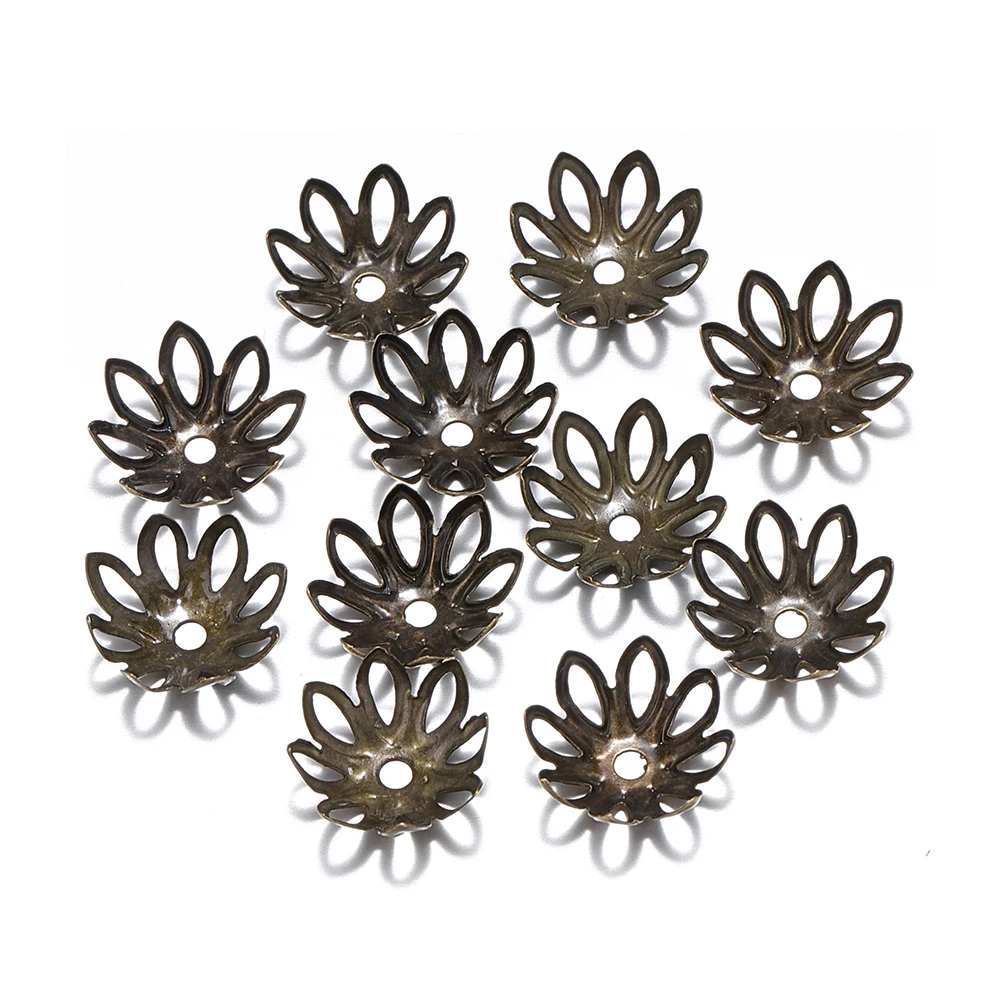 100pcs/lot 15MM Silver Gold Bronze Plated Flower Petal End Spacer Beads Caps Charms Bead Cups For Diy Jewelry Making Accessories