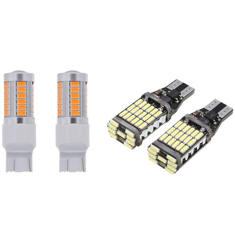 2x 7443 T20 LED Bulbs Amber Yellow 900 Lumens Turn Signals Light &amp 2Pcs T15 W16W Backup Bulb 920 921 912 | Автомобили и