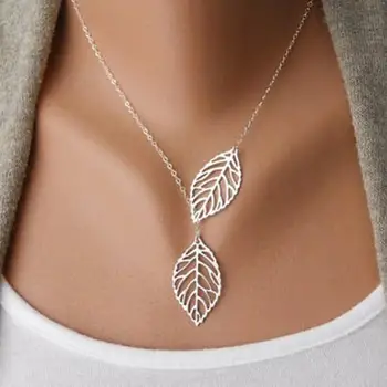 

Fashion Women's Hollow Double Leaf Pendant Choker Chain Necklace Jewelry Gift Non-fading Alloy Silver Golden Necklace Women HOT!