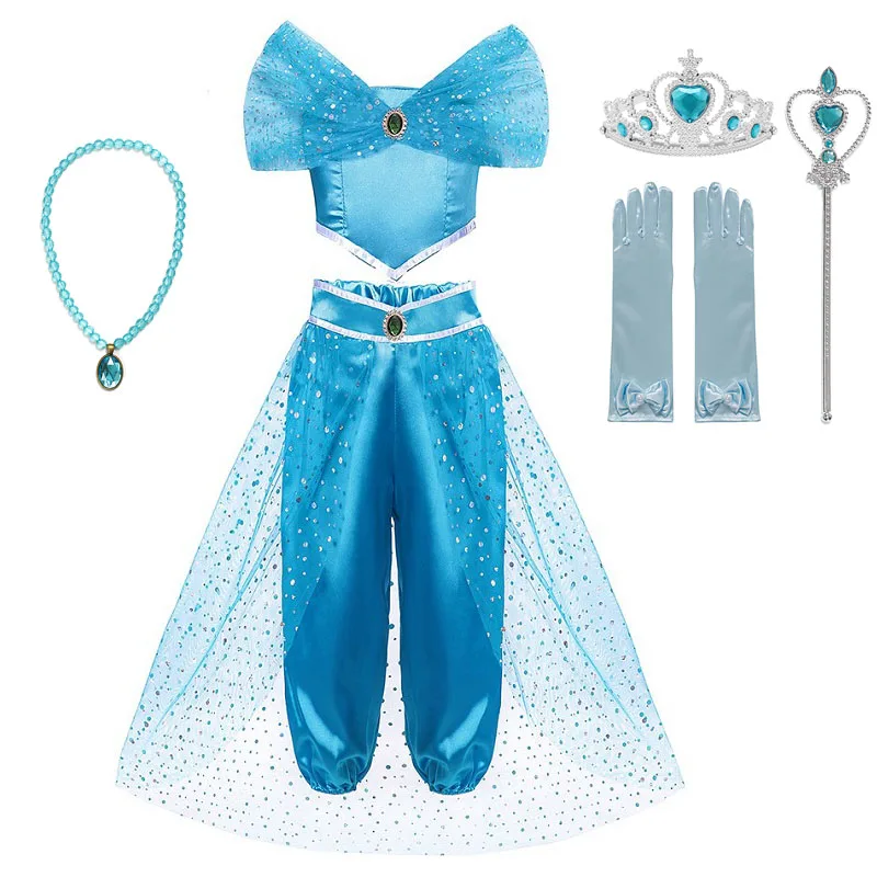 MUABABY платье цвета Жасмин до фэнтези для девочек арабский индийский костюм принцессы дети Aladdin лампы платья детей танцы наряды