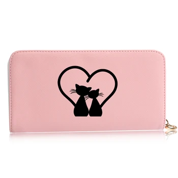 

Elegant Women Leather Long Wallet Cute Cat Dog Prints Design Ladies Purse Money Bag Card Holder Zipper Girl Wallets Dropshipping