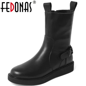 

FEDONAS Fashion Boots Winter Fall 2021 Genuine Leather Ankle Boots For Women Top Quality Working Party Thick Heels Shoes Woman