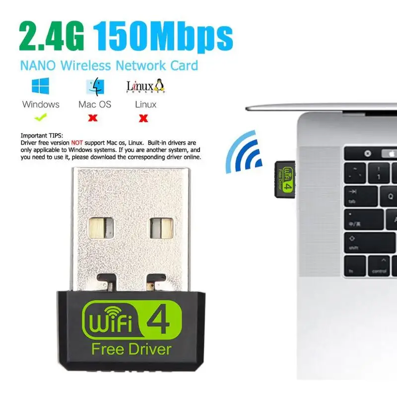 Мини USB WiFi адаптер 150 Мбит/с Wi Fi для ПК Ethernet ключ 2 4G сетевая карта антенна