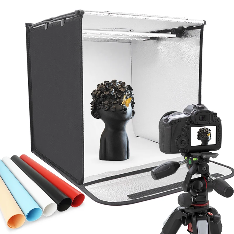 

40*40 Light Box Folding Photo Studio Bi- Color Desktop Softbox LED Light Tent with 5 Color Backgrounds Dimmable Photography Tent