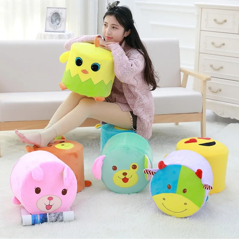 

Fabric Lazy Board Kids' Sofa Stool Solid Wood Soft Foot round Stool Household Chair Baidunzi Teapoy Table Fabric Low Stool