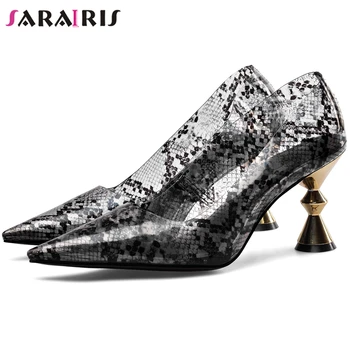 

SARAIRIS Cool Snake Veins Party Pumps High Heels Pointed Toe Pumps Women New Summer Party Sexy Transparent Pvc Shoes Woman