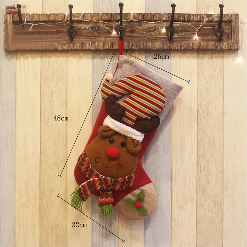 XMAS Large 3D Christmas Stocking Santa Snowman Sack Tapestry Xmas Decoration Stockings Large Presents Candy Gifts