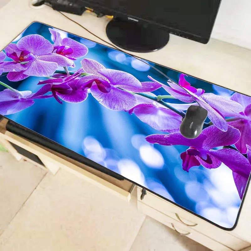  Purple Flowers Large Gaming Mouse Pad 300*800*2mm Speed Locking Edge Mouse Keyboards Mat Mousepad f