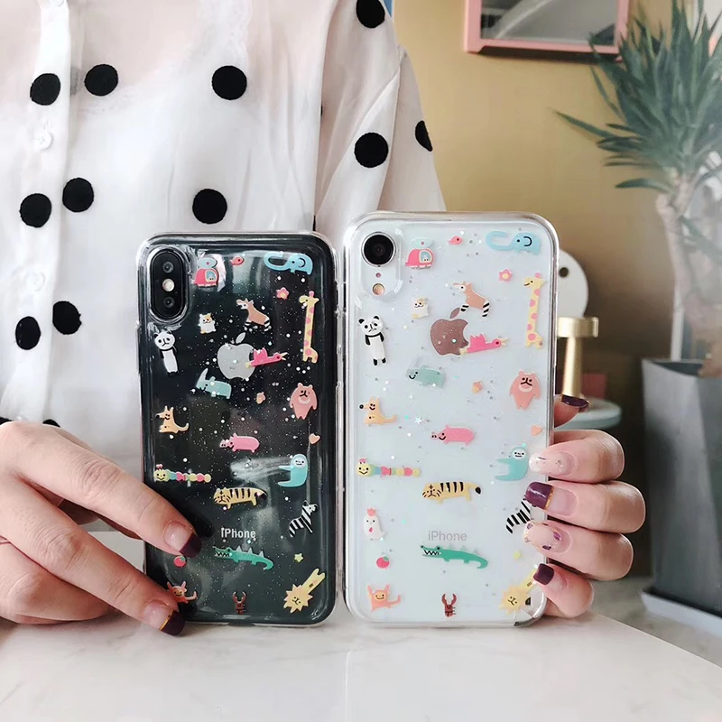 Винтажный блестящий чехол для телефона INS с милыми животными Zoo для iphone 11Pro Xs MAX XR X из мягкого ТПУ для iphone 11 6 6s 7 8 plus, чехол для пары