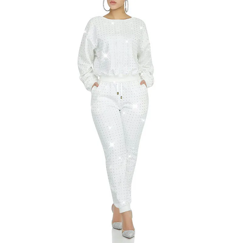 

New Arrival Casual Hot Drilling Top And Pant Two Piece Set